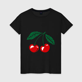 Женская футболка хлопок с принтом Вишенки в Санкт-Петербурге, 100% хлопок | прямой крой, круглый вырез горловины, длина до линии бедер, слегка спущенное плечо | вишенки | вишня | ягода | ягодки