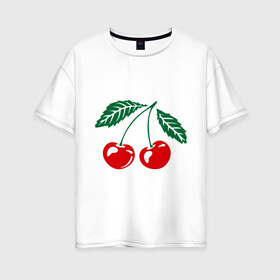 Женская футболка хлопок Oversize с принтом Вишенки в Санкт-Петербурге, 100% хлопок | свободный крой, круглый ворот, спущенный рукав, длина до линии бедер
 | вишенки | вишня | ягода | ягодки