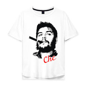 Мужская футболка хлопок Oversize с принтом Че Гевара с сигарой в Санкт-Петербурге, 100% хлопок | свободный крой, круглый ворот, “спинка” длиннее передней части | Тематика изображения на принте: che | guevara | гевара | куба | личность | революция | че