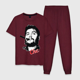 Мужская пижама хлопок с принтом Че Гевара с сигарой в Санкт-Петербурге, 100% хлопок | брюки и футболка прямого кроя, без карманов, на брюках мягкая резинка на поясе и по низу штанин
 | che | guevara | гевара | куба | личность | революция | че