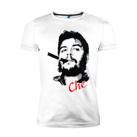 Мужская футболка премиум с принтом Че Гевара с сигарой в Санкт-Петербурге, 92% хлопок, 8% лайкра | приталенный силуэт, круглый вырез ворота, длина до линии бедра, короткий рукав | Тематика изображения на принте: che | guevara | гевара | куба | личность | революция | че