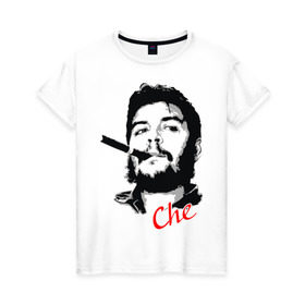 Женская футболка хлопок с принтом Че Гевара с сигарой в Санкт-Петербурге, 100% хлопок | прямой крой, круглый вырез горловины, длина до линии бедер, слегка спущенное плечо | che | guevara | гевара | куба | личность | революция | че