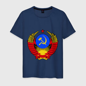 Мужская футболка хлопок с принтом СССР (5) в Санкт-Петербурге, 100% хлопок | прямой крой, круглый вырез горловины, длина до линии бедер, слегка спущенное плечо. | герб | коммунизм | молот | серп | советский | союз | ссср