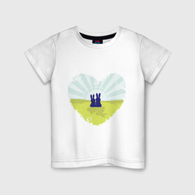 Детская футболка хлопок с принтом Зайки в Санкт-Петербурге, 100% хлопок | круглый вырез горловины, полуприлегающий силуэт, длина до линии бедер | влюбленные | влюбленные зайки | зайцы | зайчики | сердце | силуэты заек