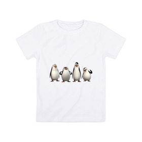 Детская футболка хлопок с принтом Пингвины Мадагаскар в Санкт-Петербурге, 100% хлопок | круглый вырез горловины, полуприлегающий силуэт, длина до линии бедер | Тематика изображения на принте: пингвин
