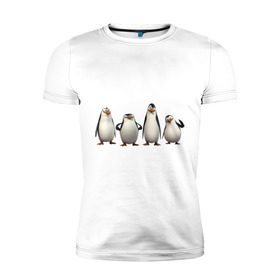 Мужская футболка премиум с принтом Пингвины Мадагаскар в Санкт-Петербурге, 92% хлопок, 8% лайкра | приталенный силуэт, круглый вырез ворота, длина до линии бедра, короткий рукав | Тематика изображения на принте: пингвин