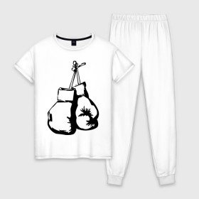 Женская пижама хлопок с принтом Боксерские перчатки (3) в Санкт-Петербурге, 100% хлопок | брюки и футболка прямого кроя, без карманов, на брюках мягкая резинка на поясе и по низу штанин | боксерские перчатки | емельяненко | тату | чёрно белое