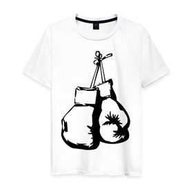 Мужская футболка хлопок с принтом Боксерские перчатки (3) в Санкт-Петербурге, 100% хлопок | прямой крой, круглый вырез горловины, длина до линии бедер, слегка спущенное плечо. | боксерские перчатки | емельяненко | тату | чёрно белое