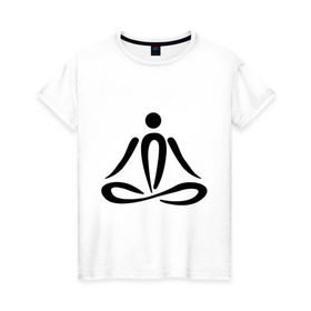 Женская футболка хлопок с принтом Йога (Yoga) в Санкт-Петербурге, 100% хлопок | прямой крой, круглый вырез горловины, длина до линии бедер, слегка спущенное плечо | yoga | йога