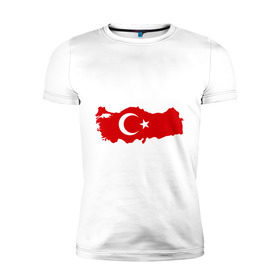 Мужская футболка премиум с принтом Турция (Turkey) в Санкт-Петербурге, 92% хлопок, 8% лайкра | приталенный силуэт, круглый вырез ворота, длина до линии бедра, короткий рукав | turkey | символ | страна | турция | флаг