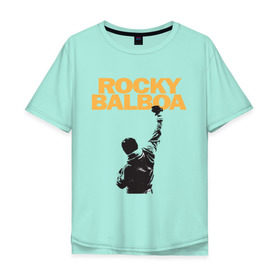 Мужская футболка хлопок Oversize с принтом Рокки (Rocky Balboa) в Санкт-Петербурге, 100% хлопок | свободный крой, круглый ворот, “спинка” длиннее передней части | Тематика изображения на принте: емельяненко