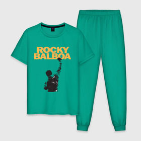 Мужская пижама хлопок с принтом Рокки (Rocky Balboa) в Санкт-Петербурге, 100% хлопок | брюки и футболка прямого кроя, без карманов, на брюках мягкая резинка на поясе и по низу штанин
 | емельяненко
