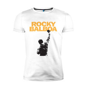 Мужская футболка премиум с принтом Рокки (Rocky Balboa) в Санкт-Петербурге, 92% хлопок, 8% лайкра | приталенный силуэт, круглый вырез ворота, длина до линии бедра, короткий рукав | Тематика изображения на принте: емельяненко