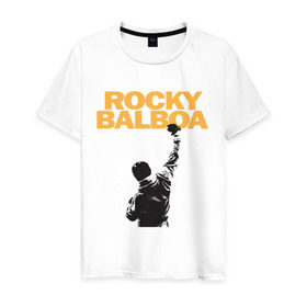 Мужская футболка хлопок с принтом Рокки (Rocky Balboa) в Санкт-Петербурге, 100% хлопок | прямой крой, круглый вырез горловины, длина до линии бедер, слегка спущенное плечо. | емельяненко