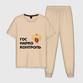 Мужская пижама хлопок с принтом Госнаркоконтроль в Санкт-Петербурге, 100% хлопок | брюки и футболка прямого кроя, без карманов, на брюках мягкая резинка на поясе и по низу штанин
 | Тематика изображения на принте: гнк