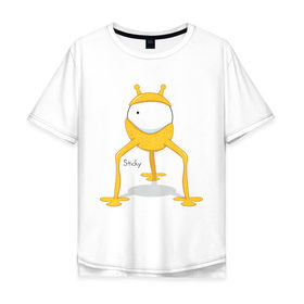 Мужская футболка хлопок Oversize с принтом Пришелец - Sticky в Санкт-Петербурге, 100% хлопок | свободный крой, круглый ворот, “спинка” длиннее передней части | инопланетянин | летающая тарелка | монстр | нло | пришелец | пришельцы | чудище