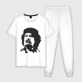 Мужская пижама хлопок с принтом Каддафи в Санкт-Петербурге, 100% хлопок | брюки и футболка прямого кроя, без карманов, на брюках мягкая резинка на поясе и по низу штанин
 | Тематика изображения на принте: кадафи | каддафи | ливия | муамар | муаммар
