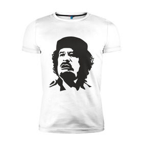 Мужская футболка премиум с принтом Каддафи в Санкт-Петербурге, 92% хлопок, 8% лайкра | приталенный силуэт, круглый вырез ворота, длина до линии бедра, короткий рукав | Тематика изображения на принте: кадафи | каддафи | ливия | муамар | муаммар