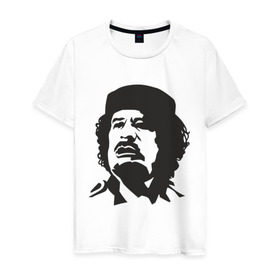Мужская футболка хлопок с принтом Каддафи в Санкт-Петербурге, 100% хлопок | прямой крой, круглый вырез горловины, длина до линии бедер, слегка спущенное плечо. | кадафи | каддафи | ливия | муамар | муаммар