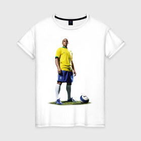 Женская футболка хлопок с принтом Roberto Carlos в Санкт-Петербурге, 100% хлопок | прямой крой, круглый вырез горловины, длина до линии бедер, слегка спущенное плечо | 