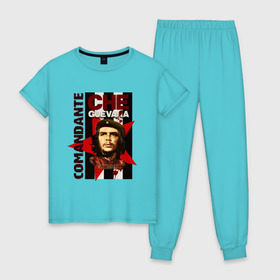 Женская пижама хлопок с принтом Che Guevara (4) в Санкт-Петербурге, 100% хлопок | брюки и футболка прямого кроя, без карманов, на брюках мягкая резинка на поясе и по низу штанин | че гевара