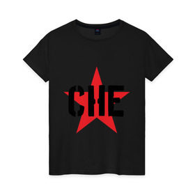 Женская футболка хлопок с принтом Че Гевара - звезда в Санкт-Петербурге, 100% хлопок | прямой крой, круглый вырез горловины, длина до линии бедер, слегка спущенное плечо | che | cuba | guevara | гевара | звезда | куба | че