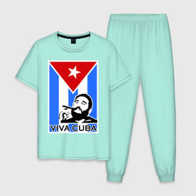 Мужская пижама хлопок с принтом Viva, Cuba! в Санкт-Петербурге, 100% хлопок | брюки и футболка прямого кроя, без карманов, на брюках мягкая резинка на поясе и по низу штанин
 | cuba | viva | вива | кастро | куба | кубы | фидель | флаг