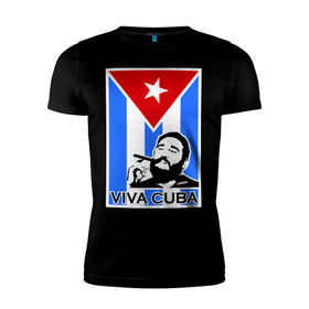 Мужская футболка премиум с принтом Viva, Cuba! в Санкт-Петербурге, 92% хлопок, 8% лайкра | приталенный силуэт, круглый вырез ворота, длина до линии бедра, короткий рукав | cuba | viva | вива | кастро | куба | кубы | фидель | флаг