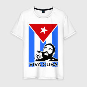 Мужская футболка хлопок с принтом Viva, Cuba! в Санкт-Петербурге, 100% хлопок | прямой крой, круглый вырез горловины, длина до линии бедер, слегка спущенное плечо. | cuba | viva | вива | кастро | куба | кубы | фидель | флаг