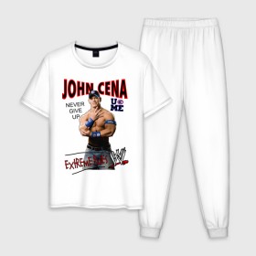 Мужская пижама хлопок с принтом John Cena Extreme Rules в Санкт-Петербурге, 100% хлопок | брюки и футболка прямого кроя, без карманов, на брюках мягкая резинка на поясе и по низу штанин
 | Тематика изображения на принте: wwe | бои без правил | джон сина