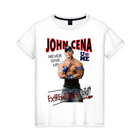Женская футболка хлопок с принтом John Cena Extreme Rules в Санкт-Петербурге, 100% хлопок | прямой крой, круглый вырез горловины, длина до линии бедер, слегка спущенное плечо | wwe | бои без правил | джон сина