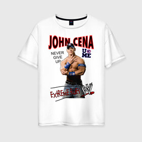 Женская футболка хлопок Oversize с принтом John Cena Extreme Rules в Санкт-Петербурге, 100% хлопок | свободный крой, круглый ворот, спущенный рукав, длина до линии бедер
 | Тематика изображения на принте: wwe | бои без правил | джон сина