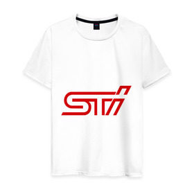 Мужская футболка хлопок с принтом STI в Санкт-Петербурге, 100% хлопок | прямой крой, круглый вырез горловины, длина до линии бедер, слегка спущенное плечо. | impreza | sti | subaru | subaru impreza wrx sti | wrx | субару | субару импреза