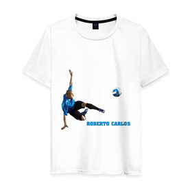 Мужская футболка хлопок с принтом Roberto Carlos(2) в Санкт-Петербурге, 100% хлопок | прямой крой, круглый вырез горловины, длина до линии бедер, слегка спущенное плечо. | анжи