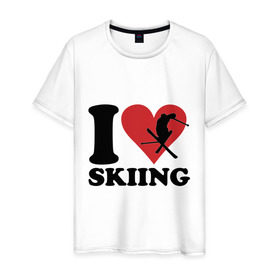 Мужская футболка хлопок с принтом I love skiing - Я люблю кататься на лыжах в Санкт-Петербурге, 100% хлопок | прямой крой, круглый вырез горловины, длина до линии бедер, слегка спущенное плечо. | Тематика изображения на принте: i love | love skiing | зима | зимние виды спорта | каткться | лыжи | лыжник | люблю лыжи