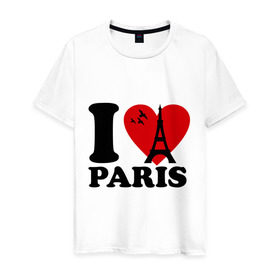 Мужская футболка хлопок с принтом Я люблю Париж в Санкт-Петербурге, 100% хлопок | прямой крой, круглый вырез горловины, длина до линии бедер, слегка спущенное плечо. | paris | париж | франция france | эйфелева башня | я люблю