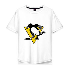 Мужская футболка хлопок Oversize с принтом Pittsburgh Penguins в Санкт-Петербурге, 100% хлопок | свободный крой, круглый ворот, “спинка” длиннее передней части | пингвин