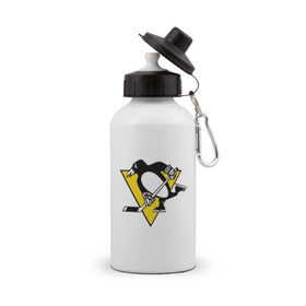 Бутылка спортивная с принтом Pittsburgh Penguins в Санкт-Петербурге, металл | емкость — 500 мл, в комплекте две пластиковые крышки и карабин для крепления | пингвин