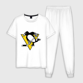 Мужская пижама хлопок с принтом Pittsburgh Penguins в Санкт-Петербурге, 100% хлопок | брюки и футболка прямого кроя, без карманов, на брюках мягкая резинка на поясе и по низу штанин
 | пингвин