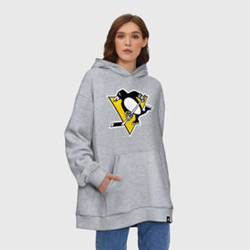 Худи SuperOversize хлопок с принтом Pittsburgh Penguins в Санкт-Петербурге, 70% хлопок, 30% полиэстер, мягкий начес внутри | карман-кенгуру, эластичная резинка на манжетах и по нижней кромке, двухслойный капюшон
 | пингвин