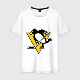 Мужская футболка хлопок с принтом Pittsburgh Penguins в Санкт-Петербурге, 100% хлопок | прямой крой, круглый вырез горловины, длина до линии бедер, слегка спущенное плечо. | пингвин