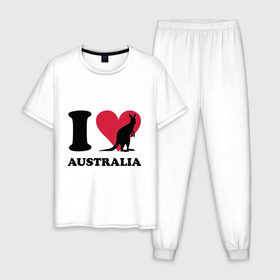 Мужская пижама хлопок с принтом I love Australia в Санкт-Петербурге, 100% хлопок | брюки и футболка прямого кроя, без карманов, на брюках мягкая резинка на поясе и по низу штанин
 | i love | i love australia | кенгуру | я люблю | я люблю австралию