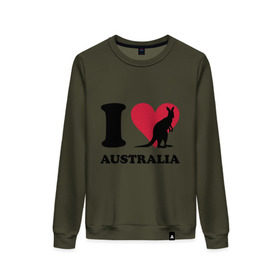 Женский свитшот хлопок с принтом I love Australia в Санкт-Петербурге, 100% хлопок | прямой крой, круглый вырез, на манжетах и по низу широкая трикотажная резинка  | i love | i love australia | кенгуру | я люблю | я люблю австралию