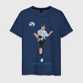 Мужская футболка хлопок с принтом Lionel Messi - Argentina в Санкт-Петербурге, 100% хлопок | прямой крой, круглый вырез горловины, длина до линии бедер, слегка спущенное плечо. | Тематика изображения на принте: месси