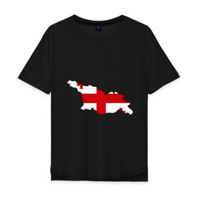 Мужская футболка хлопок Oversize с принтом Грузия (Georgia) в Санкт-Петербурге, 100% хлопок | свободный крой, круглый ворот, “спинка” длиннее передней части | georgia | грузия | карта грузии | флаг грузии