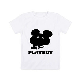 Детская футболка хлопок с принтом Playboy mishka в Санкт-Петербурге, 100% хлопок | круглый вырез горловины, полуприлегающий силуэт, длина до линии бедер | mishka | playboy | медведь | мишка | олимпиада 80 | олимпийский мишка | плейбой