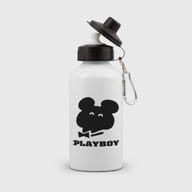 Бутылка спортивная с принтом Playboy mishka в Санкт-Петербурге, металл | емкость — 500 мл, в комплекте две пластиковые крышки и карабин для крепления | mishka | playboy | медведь | мишка | олимпиада 80 | олимпийский мишка | плейбой