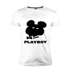 Мужская футболка премиум с принтом Playboy mishka в Санкт-Петербурге, 92% хлопок, 8% лайкра | приталенный силуэт, круглый вырез ворота, длина до линии бедра, короткий рукав | mishka | playboy | медведь | мишка | олимпиада 80 | олимпийский мишка | плейбой