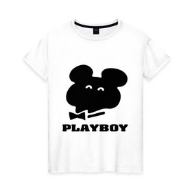 Женская футболка хлопок с принтом Playboy mishka в Санкт-Петербурге, 100% хлопок | прямой крой, круглый вырез горловины, длина до линии бедер, слегка спущенное плечо | mishka | playboy | медведь | мишка | олимпиада 80 | олимпийский мишка | плейбой