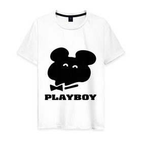 Мужская футболка хлопок с принтом Playboy mishka в Санкт-Петербурге, 100% хлопок | прямой крой, круглый вырез горловины, длина до линии бедер, слегка спущенное плечо. | mishka | playboy | медведь | мишка | олимпиада 80 | олимпийский мишка | плейбой